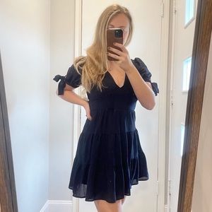 NEW Altar'd State Navy Blue Tiered Mini Dress with Bows on Sleeves - size XS